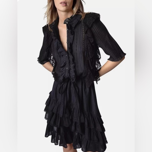 NWT Zadig & Voltaire Ranky Raffle Lace Trim Dress Noir Size S - Picture 3 of 7